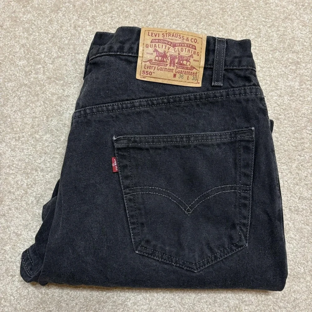 Vtg 90s Levis 550 Jeans Mens 34x30 Black Relaxed Fit Tapered Leg Denim Pants